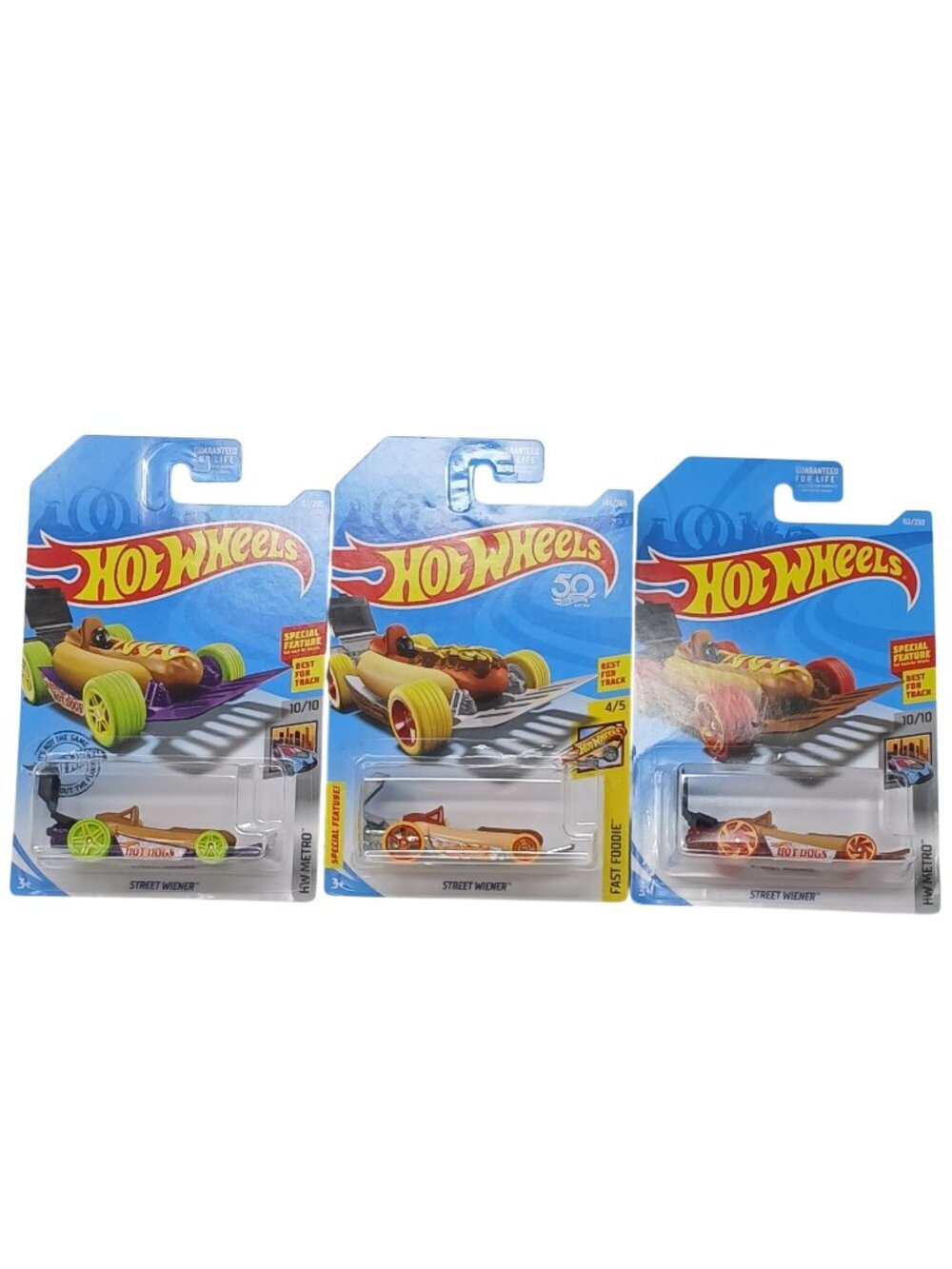 3 Hot Wheels Street Wiener DieCast Cars Fast Food Wheel  Card Variation #D-21